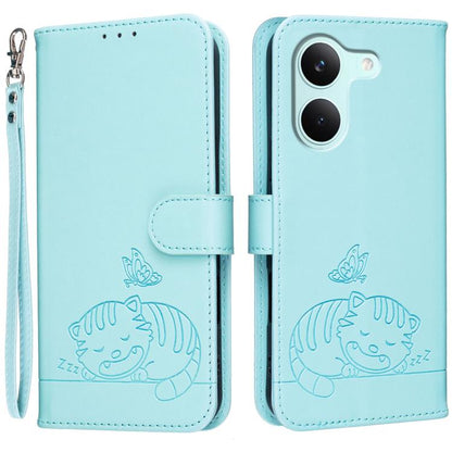 Cat Butterfly Embossed RFID Vegan Leather Phone Case with Strap, For Redmi 15a 5G, For Redmi A7 Pro 4G 171mm, For Redmi Turbo 5 Max / Poco X8 Pro Max 5G, For Redmi Turbo 5 / Poco X8 Pro 5G, For Redmi K90 ProMax / Poco F8 Ultra                          ...