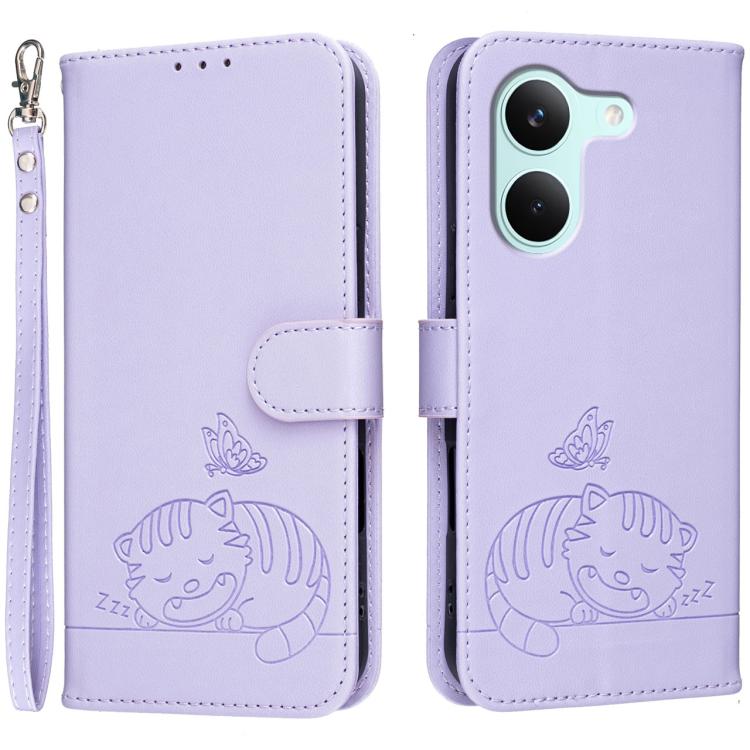 Cat Butterfly Embossed RFID Vegan Leather Phone Case with Strap, For Redmi 15a 5G, For Redmi A7 Pro 4G 171mm, For Redmi Turbo 5 Max / Poco X8 Pro Max 5G, For Redmi Turbo 5 / Poco X8 Pro 5G, For Redmi K90 ProMax / Poco F8 Ultra                          ...