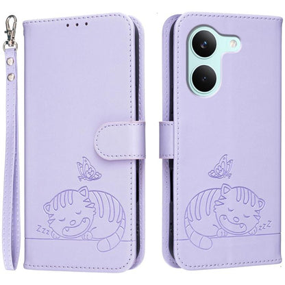 Cat Butterfly Embossed RFID Vegan Leather Phone Case with Strap, For Redmi 15a 5G, For Redmi A7 Pro 4G 171mm, For Redmi Turbo 5 Max / Poco X8 Pro Max 5G, For Redmi Turbo 5 / Poco X8 Pro 5G, For Redmi K90 ProMax / Poco F8 Ultra                          ...