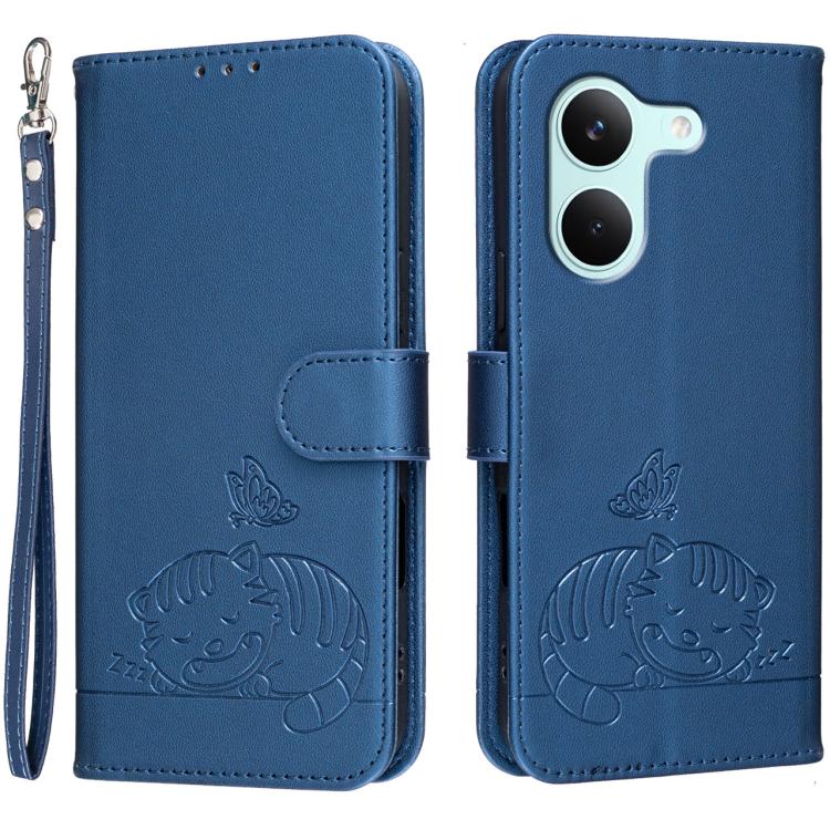 Cat Butterfly Embossed RFID Vegan Leather Phone Case with Strap, For Redmi 15a 5G, For Redmi A7 Pro 4G 171mm, For Redmi Turbo 5 Max / Poco X8 Pro Max 5G, For Redmi Turbo 5 / Poco X8 Pro 5G, For Redmi K90 ProMax / Poco F8 Ultra                          ...