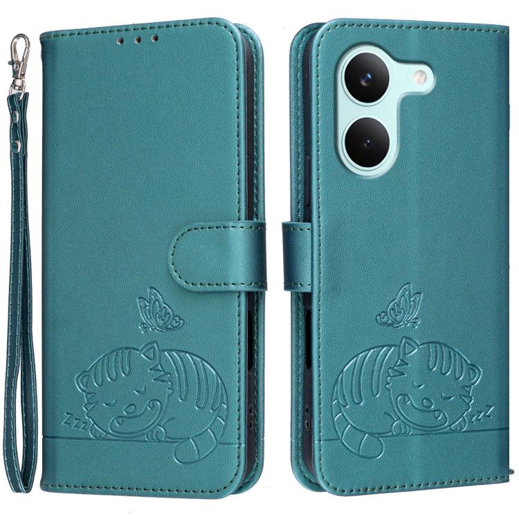 Cat Butterfly Embossed RFID Vegan Leather Phone Case with Strap, For Redmi 15a 5G, For Redmi A7 Pro 4G 171mm, For Redmi Turbo 5 Max / Poco X8 Pro Max 5G, For Redmi Turbo 5 / Poco X8 Pro 5G, For Redmi K90 ProMax / Poco F8 Ultra                          ...