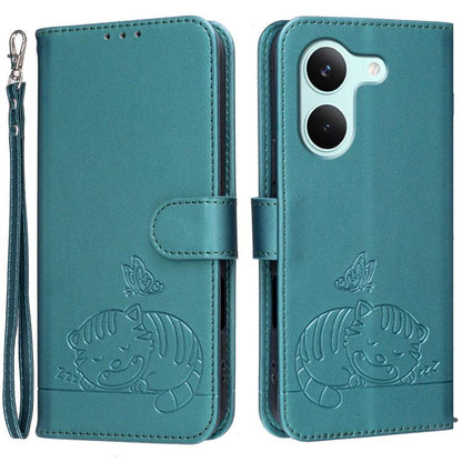 Cat Butterfly Embossed RFID Vegan Leather Phone Case with Strap, For Redmi 15a 5G, For Redmi A7 Pro 4G 171mm, For Redmi Turbo 5 Max / Poco X8 Pro Max 5G, For Redmi Turbo 5 / Poco X8 Pro 5G, For Redmi K90 ProMax / Poco F8 Ultra                          ...