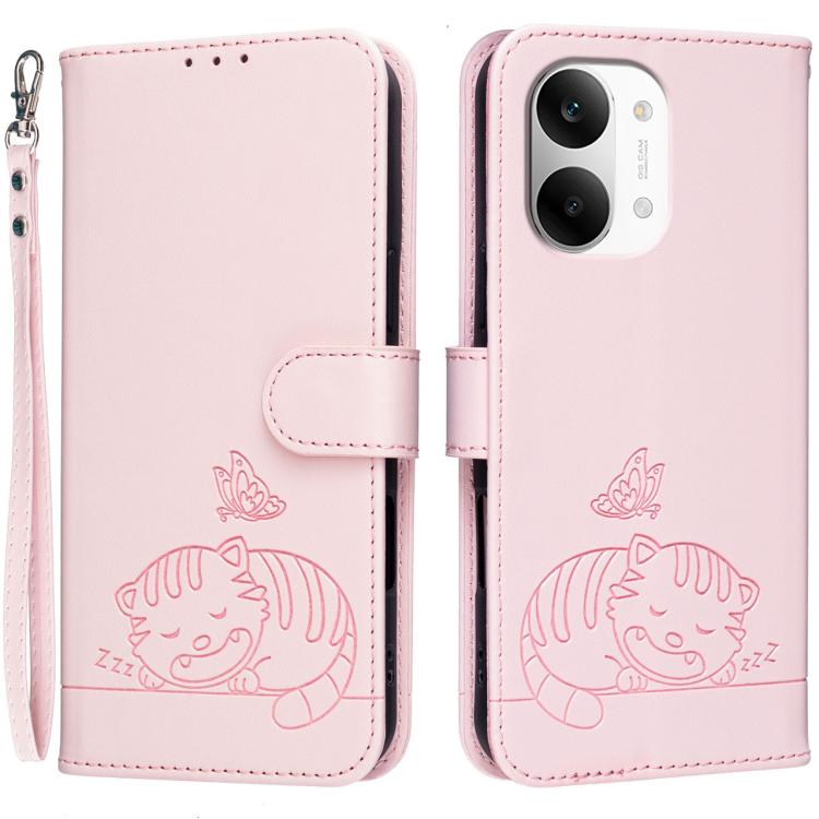 Cat Butterfly Embossed RFID Vegan Leather Phone Case with Strap, For Redmi 15a 5G, For Redmi A7 Pro 4G 171mm, For Redmi Turbo 5 Max / Poco X8 Pro Max 5G, For Redmi Turbo 5 / Poco X8 Pro 5G, For Redmi K90 ProMax / Poco F8 Ultra                          ...