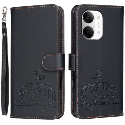 Cat Butterfly Embossed RFID Vegan Leather Phone Case with Strap, For Redmi 15a 5G, For Redmi A7 Pro 4G 171mm, For Redmi Turbo 5 Max / Poco X8 Pro Max 5G, For Redmi Turbo 5 / Poco X8 Pro 5G, For Redmi K90 ProMax / Poco F8 Ultra                          ...