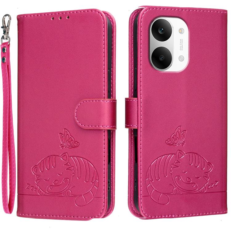 Cat Butterfly Embossed RFID Vegan Leather Phone Case with Strap, For Redmi 15a 5G, For Redmi A7 Pro 4G 171mm, For Redmi Turbo 5 Max / Poco X8 Pro Max 5G, For Redmi Turbo 5 / Poco X8 Pro 5G, For Redmi K90 ProMax / Poco F8 Ultra                          ...