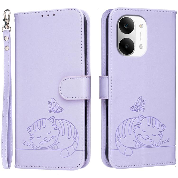 Cat Butterfly Embossed RFID Vegan Leather Phone Case with Strap, For Redmi 15a 5G, For Redmi A7 Pro 4G 171mm, For Redmi Turbo 5 Max / Poco X8 Pro Max 5G, For Redmi Turbo 5 / Poco X8 Pro 5G, For Redmi K90 ProMax / Poco F8 Ultra                          ...