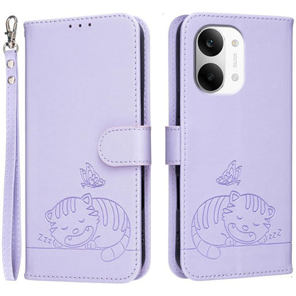 Cat Butterfly Embossed RFID Vegan Leather Phone Case with Strap, For Redmi 15a 5G, For Redmi A7 Pro 4G 171mm, For Redmi Turbo 5 Max / Poco X8 Pro Max 5G, For Redmi Turbo 5 / Poco X8 Pro 5G, For Redmi K90 ProMax / Poco F8 Ultra                          ...