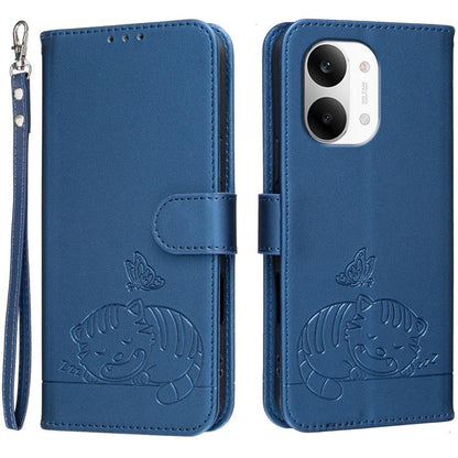 Cat Butterfly Embossed RFID Vegan Leather Phone Case with Strap, For Redmi 15a 5G, For Redmi A7 Pro 4G 171mm, For Redmi Turbo 5 Max / Poco X8 Pro Max 5G, For Redmi Turbo 5 / Poco X8 Pro 5G, For Redmi K90 ProMax / Poco F8 Ultra                          ...