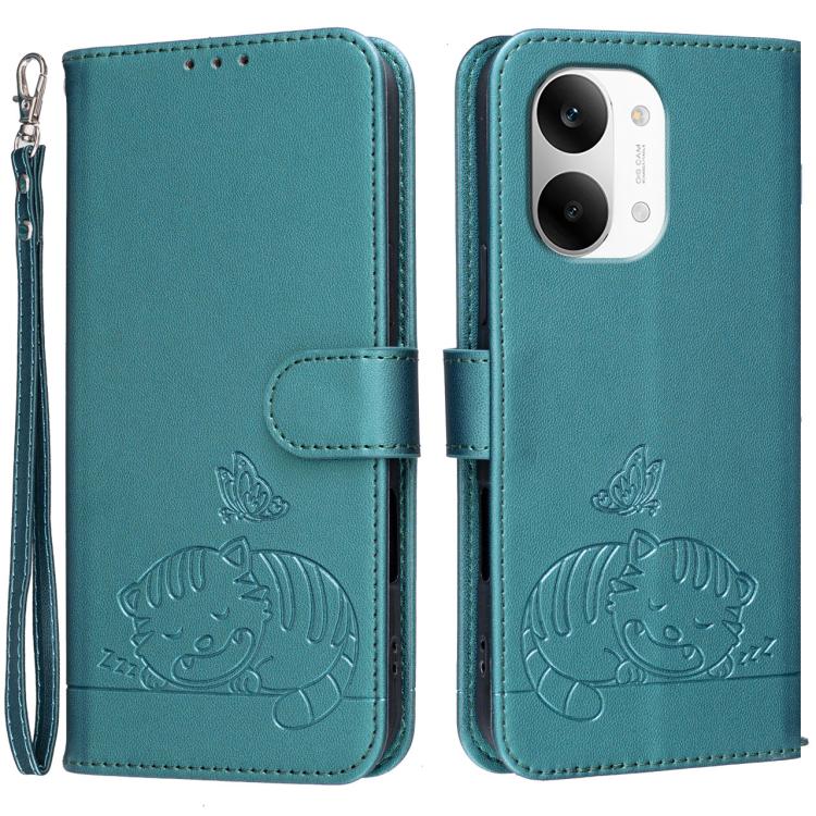 Cat Butterfly Embossed RFID Vegan Leather Phone Case with Strap, For Redmi 15a 5G, For Redmi A7 Pro 4G 171mm, For Redmi Turbo 5 Max / Poco X8 Pro Max 5G, For Redmi Turbo 5 / Poco X8 Pro 5G, For Redmi K90 ProMax / Poco F8 Ultra                          ...