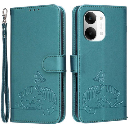 Cat Butterfly Embossed RFID Vegan Leather Phone Case with Strap, For Redmi 15a 5G, For Redmi A7 Pro 4G 171mm, For Redmi Turbo 5 Max / Poco X8 Pro Max 5G, For Redmi Turbo 5 / Poco X8 Pro 5G, For Redmi K90 ProMax / Poco F8 Ultra                          ...
