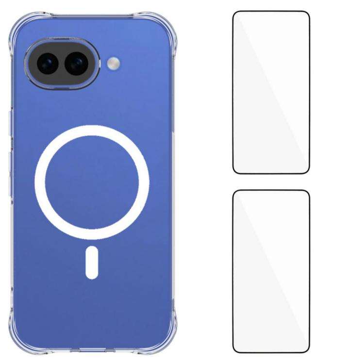 WANLONFENG Transparent Magnetic Four-Corner Shockproof TPU Phone Case with 2pcs Screen Films, For Google Pixel 11 Pro XL, For Google Pixel 11, For Google Pixel 11 Pro, For Google Pixel 10a