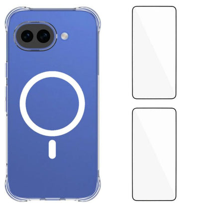 WANLONFENG Transparent Magnetic Four-Corner Shockproof TPU Phone Case with 2pcs Screen Films, For Google Pixel 11 Pro XL, For Google Pixel 11, For Google Pixel 11 Pro, For Google Pixel 10a