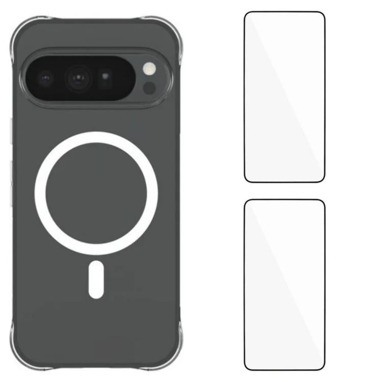 WANLONFENG Transparent Magnetic Four-Corner Shockproof TPU Phone Case with 2pcs Screen Films, For Google Pixel 11 Pro XL, For Google Pixel 11, For Google Pixel 11 Pro, For Google Pixel 10a