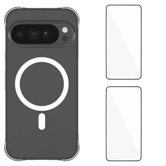 WANLONFENG Transparent Magnetic Four-Corner Shockproof TPU Phone Case with 2pcs Screen Films, For Google Pixel 11 Pro XL, For Google Pixel 11, For Google Pixel 11 Pro, For Google Pixel 10a
