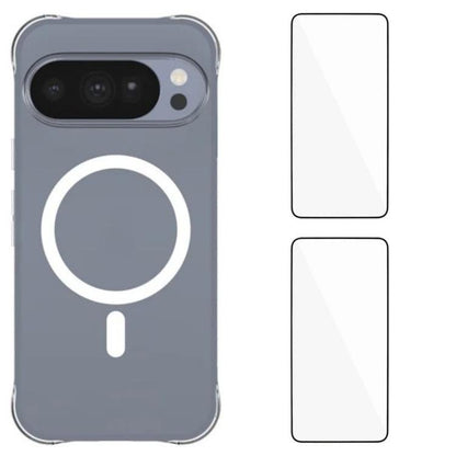 WANLONFENG Transparent Magnetic Four-Corner Shockproof TPU Phone Case with 2pcs Screen Films, For Google Pixel 11 Pro XL, For Google Pixel 11, For Google Pixel 11 Pro, For Google Pixel 10a