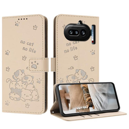 Embossed Kitten Phone Leather Case with Lanyard, For Nothing Phone 4a Pro, For Nothing Phone 4a