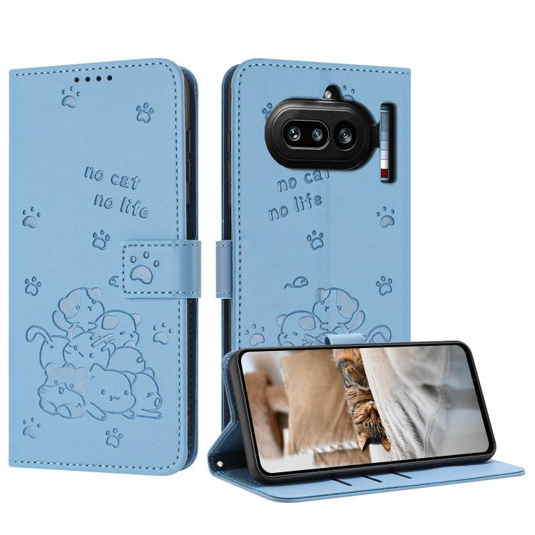 Embossed Kitten Phone Leather Case with Lanyard, For Nothing Phone 4a Pro, For Nothing Phone 4a