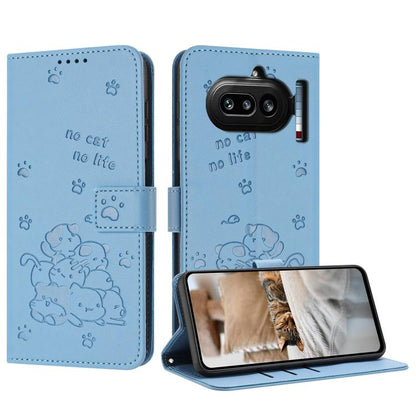 Embossed Kitten Phone Leather Case with Lanyard, For Nothing Phone 4a Pro, For Nothing Phone 4a