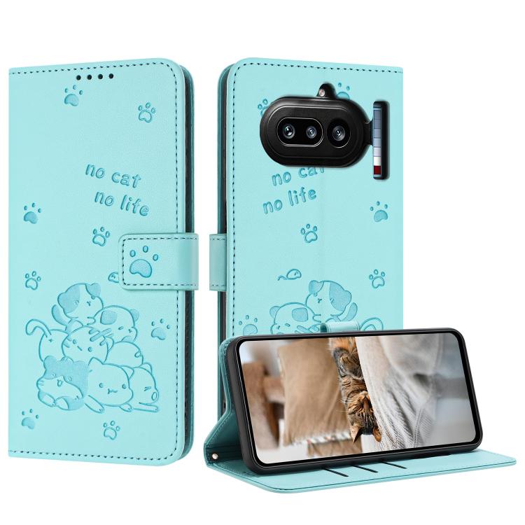 Embossed Kitten Phone Leather Case with Lanyard, For Nothing Phone 4a Pro, For Nothing Phone 4a