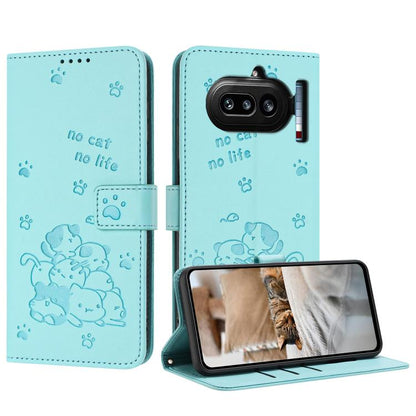 Embossed Kitten Phone Leather Case with Lanyard, For Nothing Phone 4a Pro, For Nothing Phone 4a