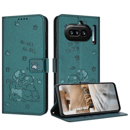 Embossed Kitten Phone Leather Case with Lanyard, For Nothing Phone 4a Pro, For Nothing Phone 4a