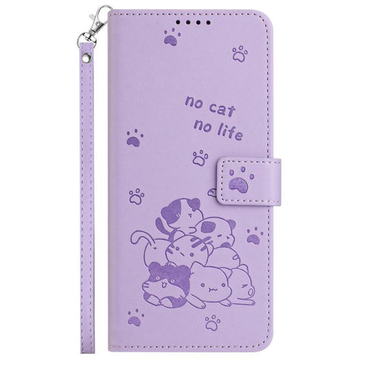 Embossed Kitten Phone Leather Case with Lanyard, For Nothing Phone 4a Pro, For Nothing Phone 4a