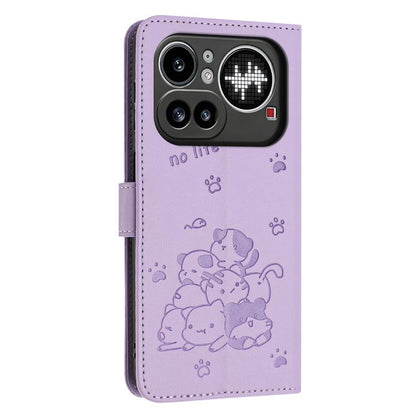Embossed Kitten Phone Leather Case with Lanyard, For Nothing Phone 4a Pro, For Nothing Phone 4a