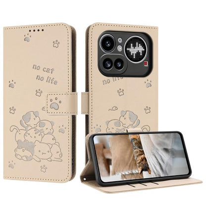 Embossed Kitten Phone Leather Case with Lanyard, For Nothing Phone 4a Pro, For Nothing Phone 4a