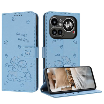 Embossed Kitten Phone Leather Case with Lanyard, For Nothing Phone 4a Pro, For Nothing Phone 4a