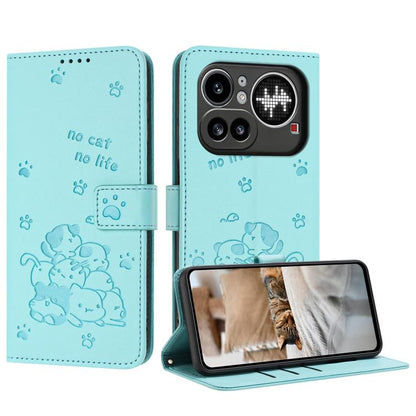 Embossed Kitten Phone Leather Case with Lanyard, For Nothing Phone 4a Pro, For Nothing Phone 4a