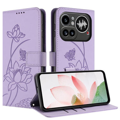 Lotus Embossed Leather Phone Case with Lanyard, For Nothing Phone 4a Pro, For Nothing Phone 4a