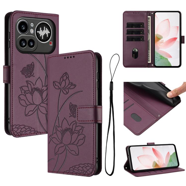Lotus Embossed Leather Phone Case with Lanyard, For Nothing Phone 4a Pro, For Nothing Phone 4a