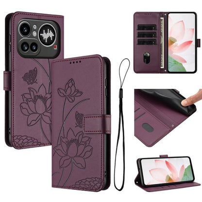 Lotus Embossed Leather Phone Case with Lanyard, For Nothing Phone 4a Pro, For Nothing Phone 4a