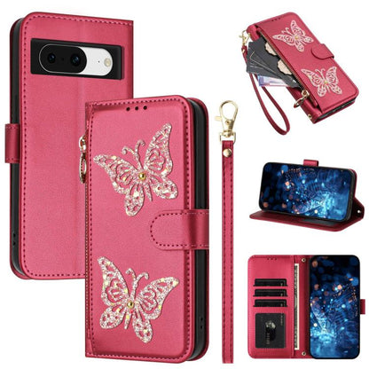 Glitter Butterfly Zipper Vegan Leather Phone Case with Wrist Strap, For Google Pixel 11 Pro XL, For Google Pixel 11 / 11 Pro, For Google Pixel 10a, For Google Pixel 10 Pro XL / 9 Pro XL 5G, For Google Pixel 10 / 10 Pro, For Google Pixel 8 Pro          ...