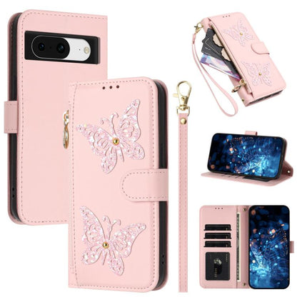 Glitter Butterfly Zipper Vegan Leather Phone Case with Wrist Strap, For Google Pixel 11 Pro XL, For Google Pixel 11 / 11 Pro, For Google Pixel 10a, For Google Pixel 10 Pro XL / 9 Pro XL 5G, For Google Pixel 10 / 10 Pro, For Google Pixel 8 Pro          ...