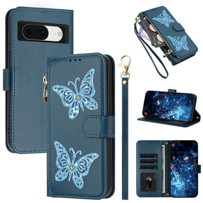 Glitter Butterfly Zipper Vegan Leather Phone Case with Wrist Strap, For Google Pixel 11 Pro XL, For Google Pixel 11 / 11 Pro, For Google Pixel 10a, For Google Pixel 10 Pro XL / 9 Pro XL 5G, For Google Pixel 10 / 10 Pro, For Google Pixel 8 Pro          ...