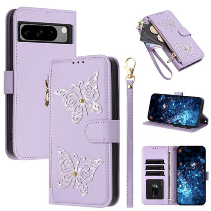 Glitter Butterfly Zipper Vegan Leather Phone Case with Wrist Strap, For Google Pixel 11 Pro XL, For Google Pixel 11 / 11 Pro, For Google Pixel 10a, For Google Pixel 10 Pro XL / 9 Pro XL 5G, For Google Pixel 10 / 10 Pro, For Google Pixel 8 Pro          ...