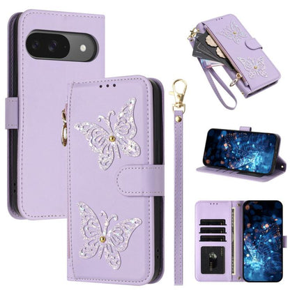 Glitter Butterfly Zipper Vegan Leather Phone Case with Wrist Strap, For Google Pixel 11 Pro XL, For Google Pixel 11 / 11 Pro, For Google Pixel 10a, For Google Pixel 10 Pro XL / 9 Pro XL 5G, For Google Pixel 10 / 10 Pro, For Google Pixel 8 Pro          ...