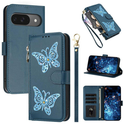 Glitter Butterfly Zipper Vegan Leather Phone Case with Wrist Strap, For Google Pixel 11 Pro XL, For Google Pixel 11 / 11 Pro, For Google Pixel 10a, For Google Pixel 10 Pro XL / 9 Pro XL 5G, For Google Pixel 10 / 10 Pro, For Google Pixel 8 Pro          ...
