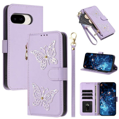 Glitter Butterfly Zipper Vegan Leather Phone Case with Wrist Strap, For Google Pixel 11 Pro XL, For Google Pixel 11 / 11 Pro, For Google Pixel 10a, For Google Pixel 10 Pro XL / 9 Pro XL 5G, For Google Pixel 10 / 10 Pro, For Google Pixel 8 Pro          ...
