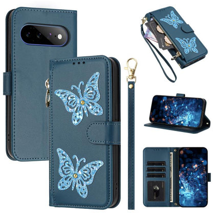 Glitter Butterfly Zipper Vegan Leather Phone Case with Wrist Strap, For Google Pixel 11 Pro XL, For Google Pixel 11 / 11 Pro, For Google Pixel 10a, For Google Pixel 10 Pro XL / 9 Pro XL 5G, For Google Pixel 10 / 10 Pro, For Google Pixel 8 Pro          ...