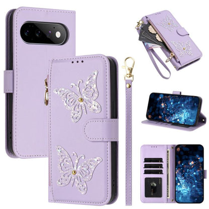 Glitter Butterfly Zipper Vegan Leather Phone Case with Wrist Strap, For Google Pixel 11 Pro XL, For Google Pixel 11 / 11 Pro, For Google Pixel 10a, For Google Pixel 10 Pro XL / 9 Pro XL 5G, For Google Pixel 10 / 10 Pro, For Google Pixel 8 Pro          ...