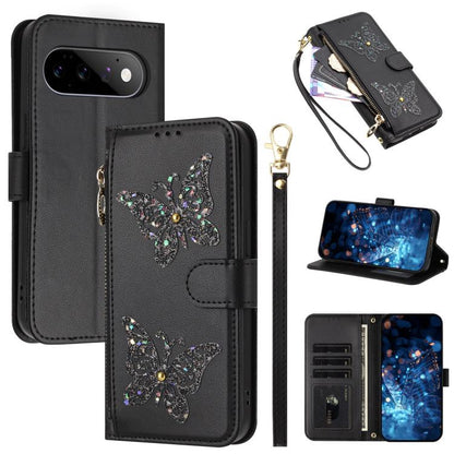 Glitter Butterfly Zipper Vegan Leather Phone Case with Wrist Strap, For Google Pixel 11 Pro XL, For Google Pixel 11 / 11 Pro, For Google Pixel 10a, For Google Pixel 10 Pro XL / 9 Pro XL 5G, For Google Pixel 10 / 10 Pro, For Google Pixel 8 Pro          ...