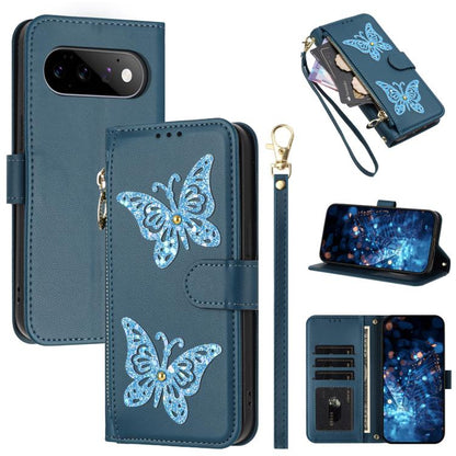 Glitter Butterfly Zipper Vegan Leather Phone Case with Wrist Strap, For Google Pixel 11 Pro XL, For Google Pixel 11 / 11 Pro, For Google Pixel 10a, For Google Pixel 10 Pro XL / 9 Pro XL 5G, For Google Pixel 10 / 10 Pro, For Google Pixel 8 Pro          ...