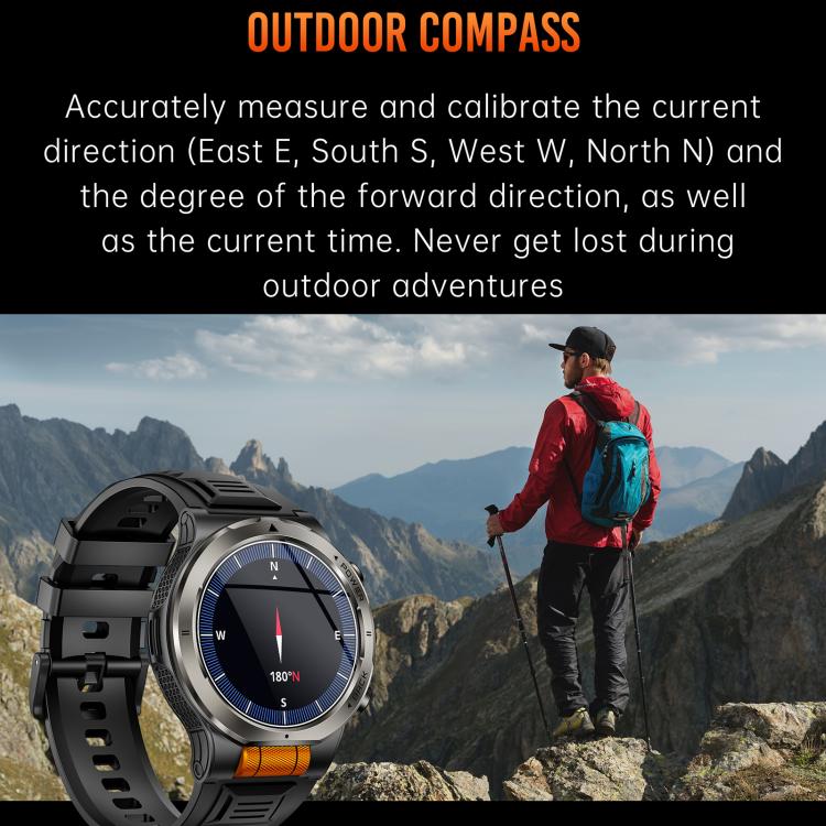 KT91 1.43 inch AMOLED Sports Smart Watch with Flashlight, Support Health Monitoring