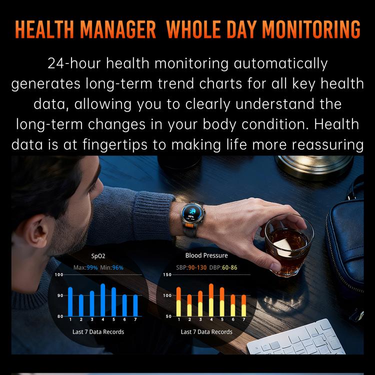 KT91 1.43 inch AMOLED Sports Smart Watch with Flashlight, Support Health Monitoring