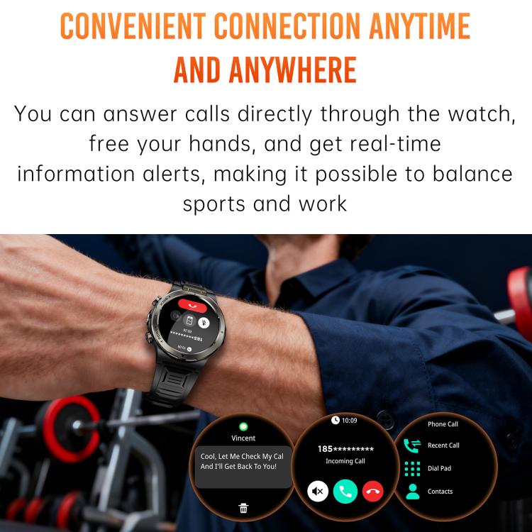 KT91 1.43 inch AMOLED Sports Smart Watch with Flashlight, Support Health Monitoring