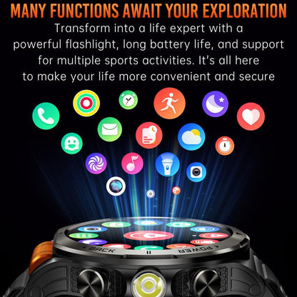 KT91 1.43 inch AMOLED Sports Smart Watch with Flashlight, Support Health Monitoring