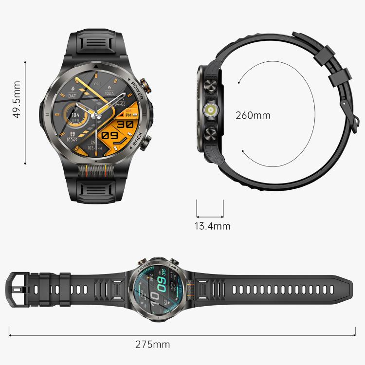 KT91 1.43 inch AMOLED Sports Smart Watch with Flashlight, Support Health Monitoring