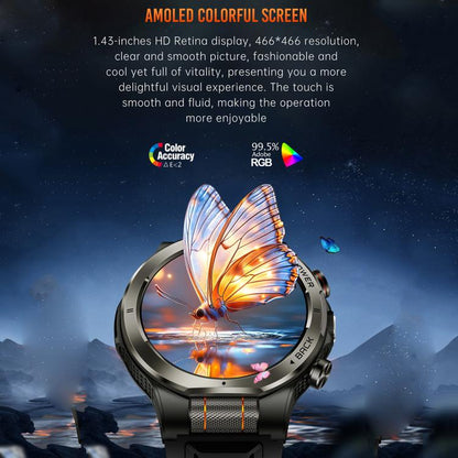 KT91 1.43 inch AMOLED Sports Smart Watch with Flashlight, Support Health Monitoring